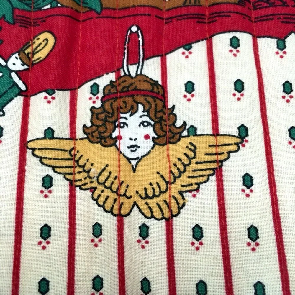 VTG 4 Quilted Holiday Placemats11”x15” 4 Matching Napkins Christmas Santa Angels